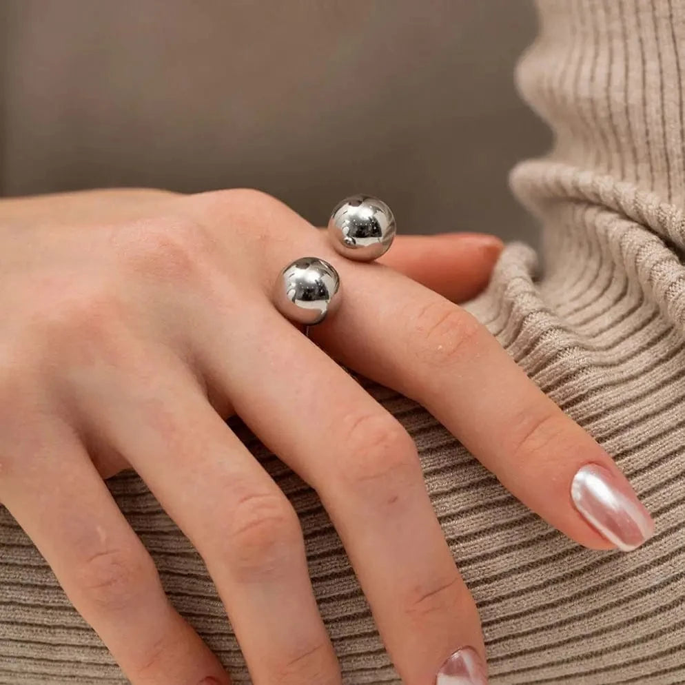 R1982 Manufacturer Silver 18K Gold Plated Geometric Ball Minimilist Opening Ring High-quality Drop Jewelry