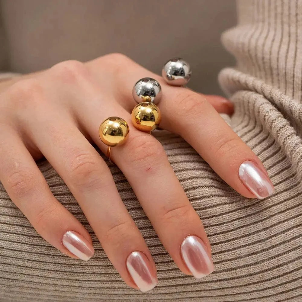 R1982 Manufacturer Silver 18K Gold Plated Geometric Ball Minimilist Opening Ring High-quality Drop Jewelry