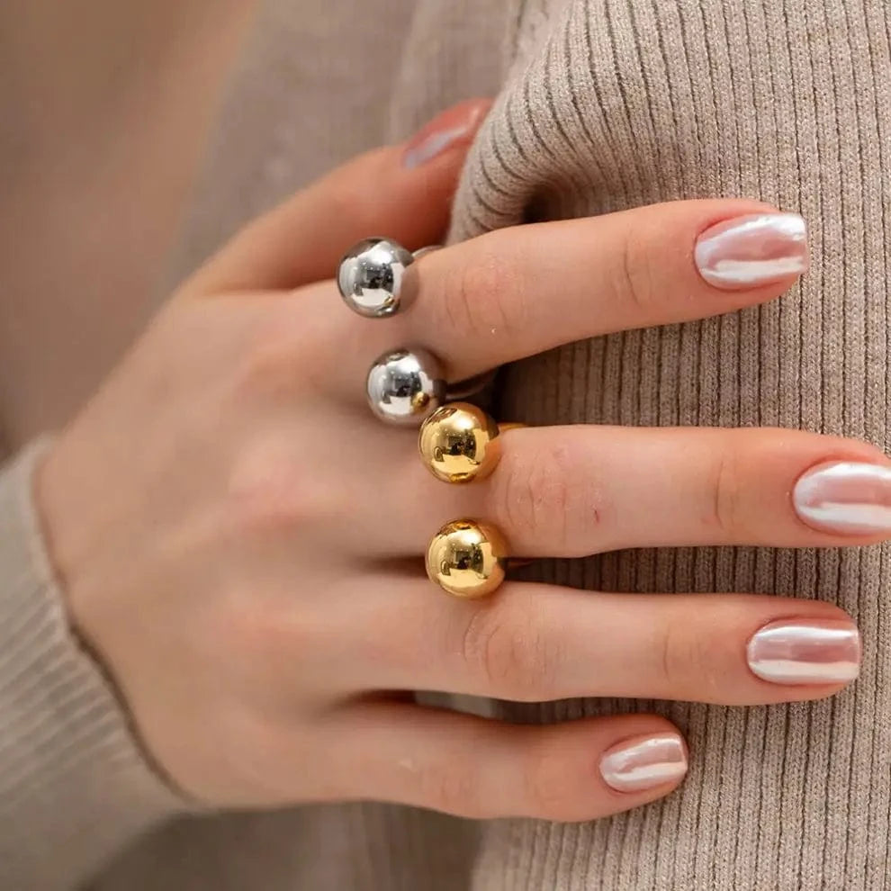 R1982 Manufacturer Silver 18K Gold Plated Geometric Ball Minimilist Opening Ring High-quality Drop Jewelry