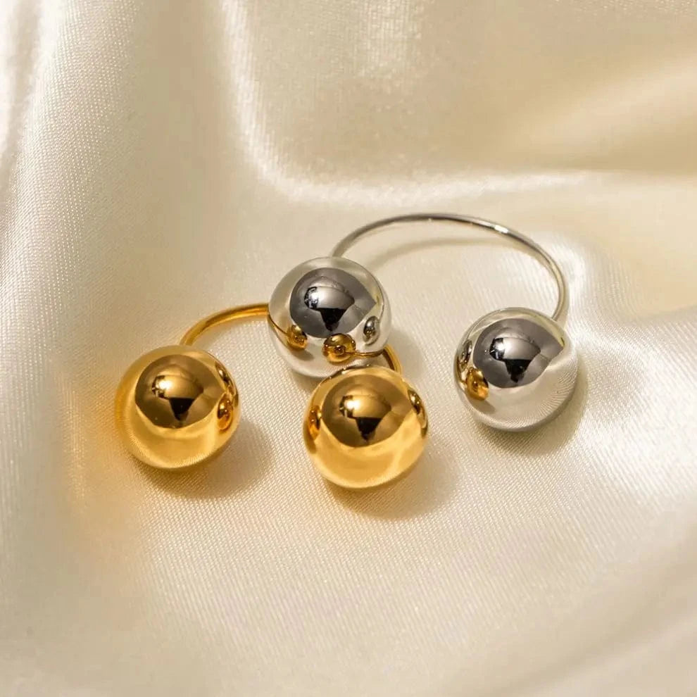 R1982 Manufacturer Silver 18K Gold Plated Geometric Ball Minimilist Opening Ring High-quality Drop Jewelry
