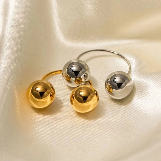 R1982 Manufacturer Silver 18K Gold Plated Geometric Ball Minimilist Opening Ring High-quality Drop Jewelry