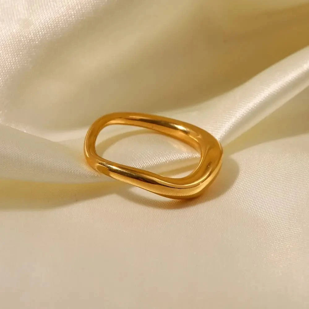R2002 Arrival Jewelry Geometric 18K Gold Plated Stainless Steel Irregular Wavy Finger Ring for Girls