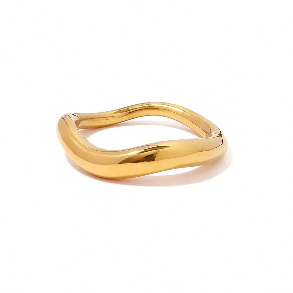 R2002 Arrival Jewelry Geometric 18K Gold Plated Stainless Steel Irregular Wavy Finger Ring for Girls