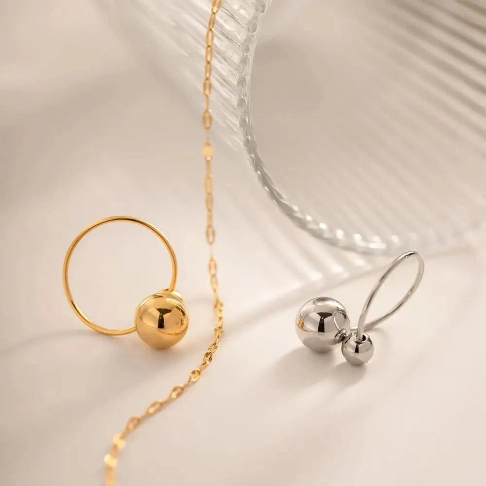 R2014 Minimalist 18K Gold IP Plating Punk Bead Ring Women Stainless Steel Small Ball Open Ring