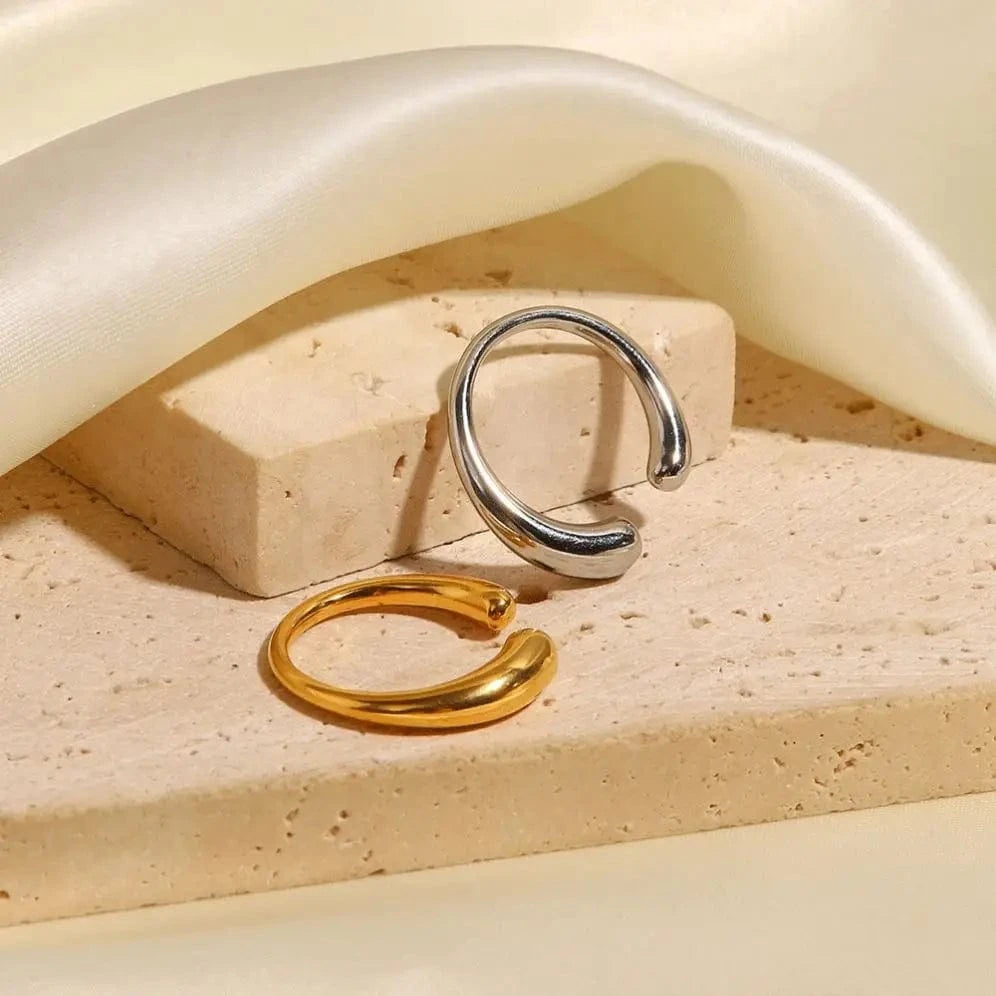 R2018 High Polished Waterdrop Geometric 18K Gold Plated SIlver Plated Stainless Steel Opening Rings