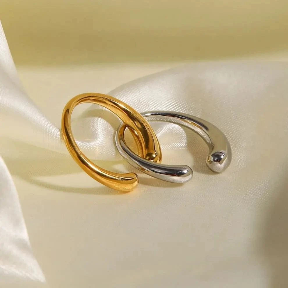 R2018 High Polished Waterdrop Geometric 18K Gold Plated SIlver Plated Stainless Steel Opening Rings
