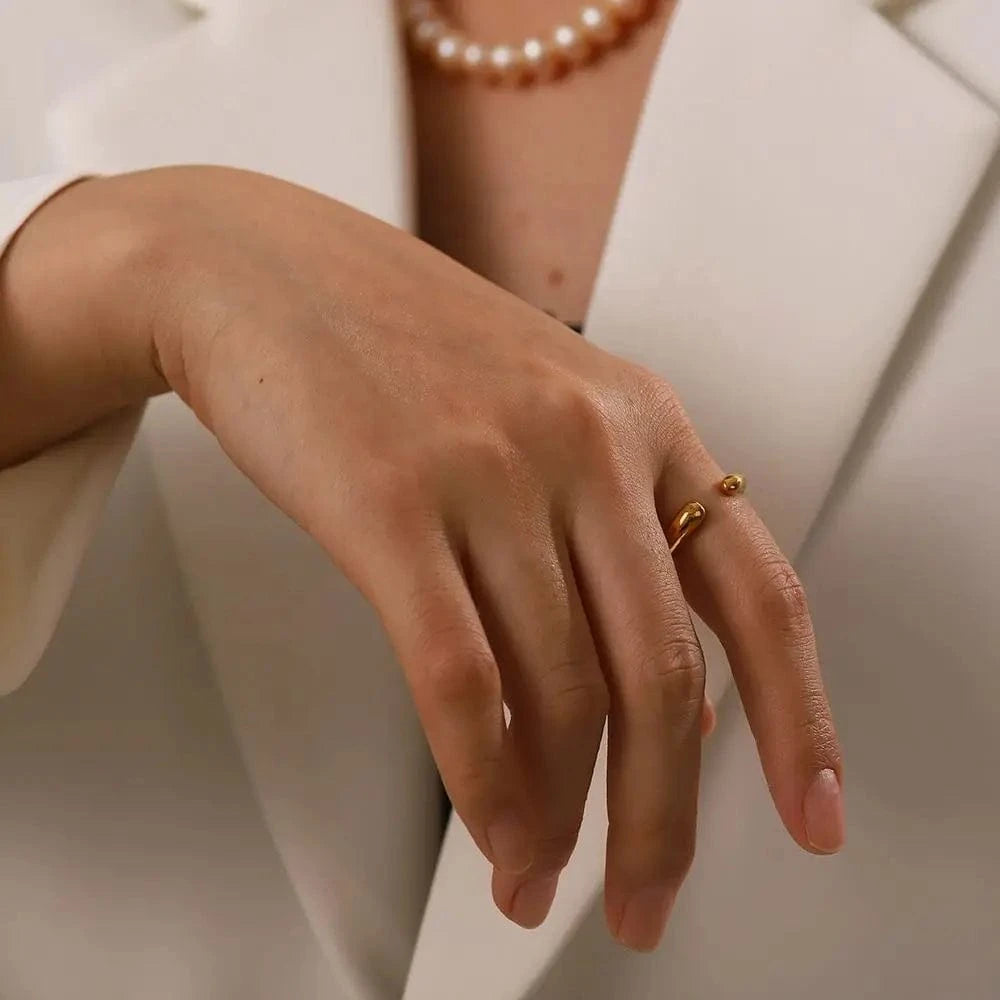 R2018 High Polished Waterdrop Geometric 18K Gold Plated SIlver Plated Stainless Steel Opening Rings