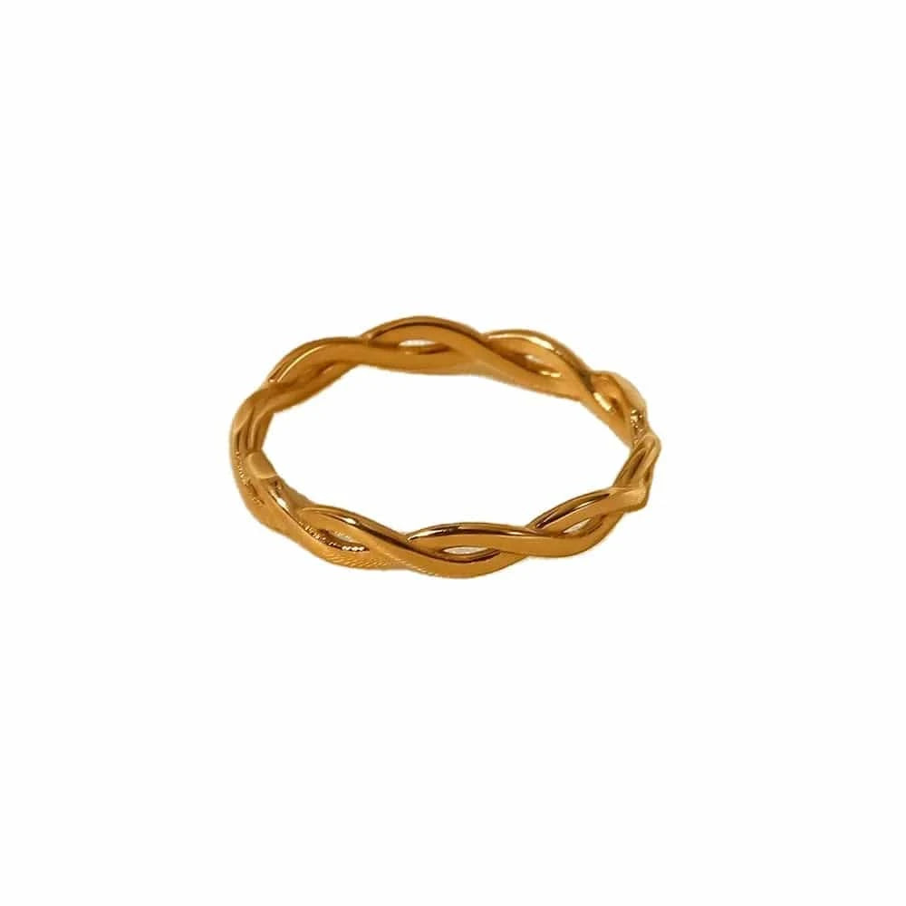 R2058 Dainty 18K Gold Plated Stainless Steel Twisted Linear Geometric Hollow Stacking Rings For Women
