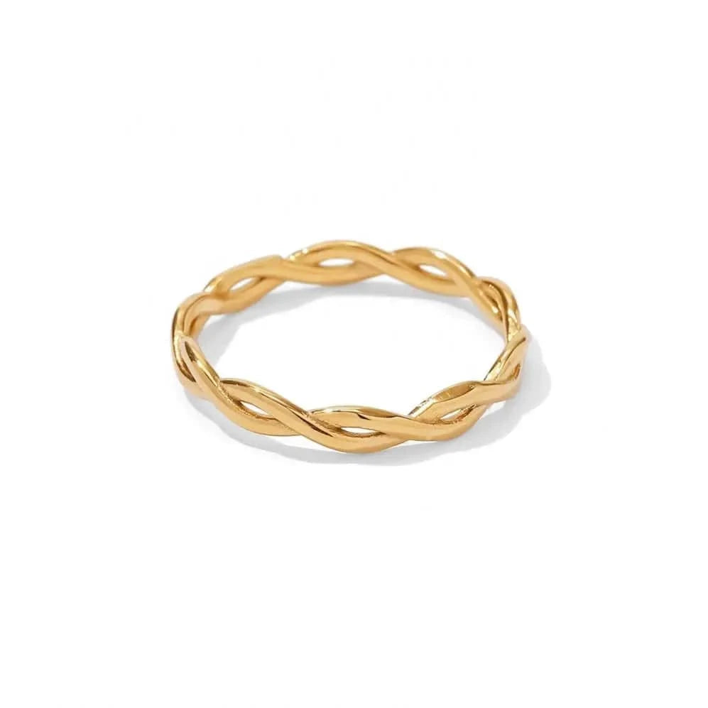 R2058 Dainty 18K Gold Plated Stainless Steel Twisted Linear Geometric Hollow Stacking Rings For Women