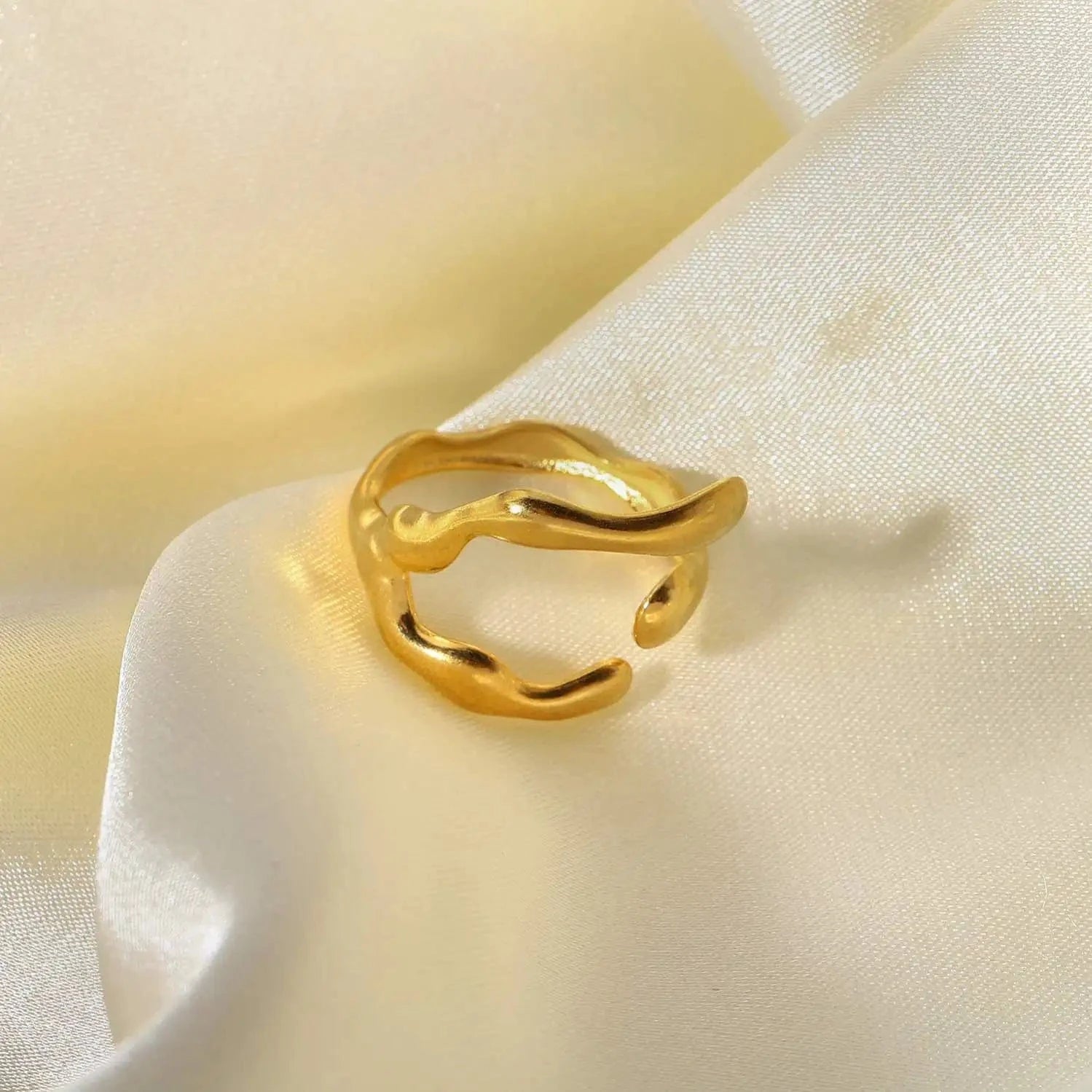 R2094 Ins Simple Geometric Cross Texture Open Adjustable Ring Women Finger Jewelry 18k Gold Stainless Steel Rings For Women