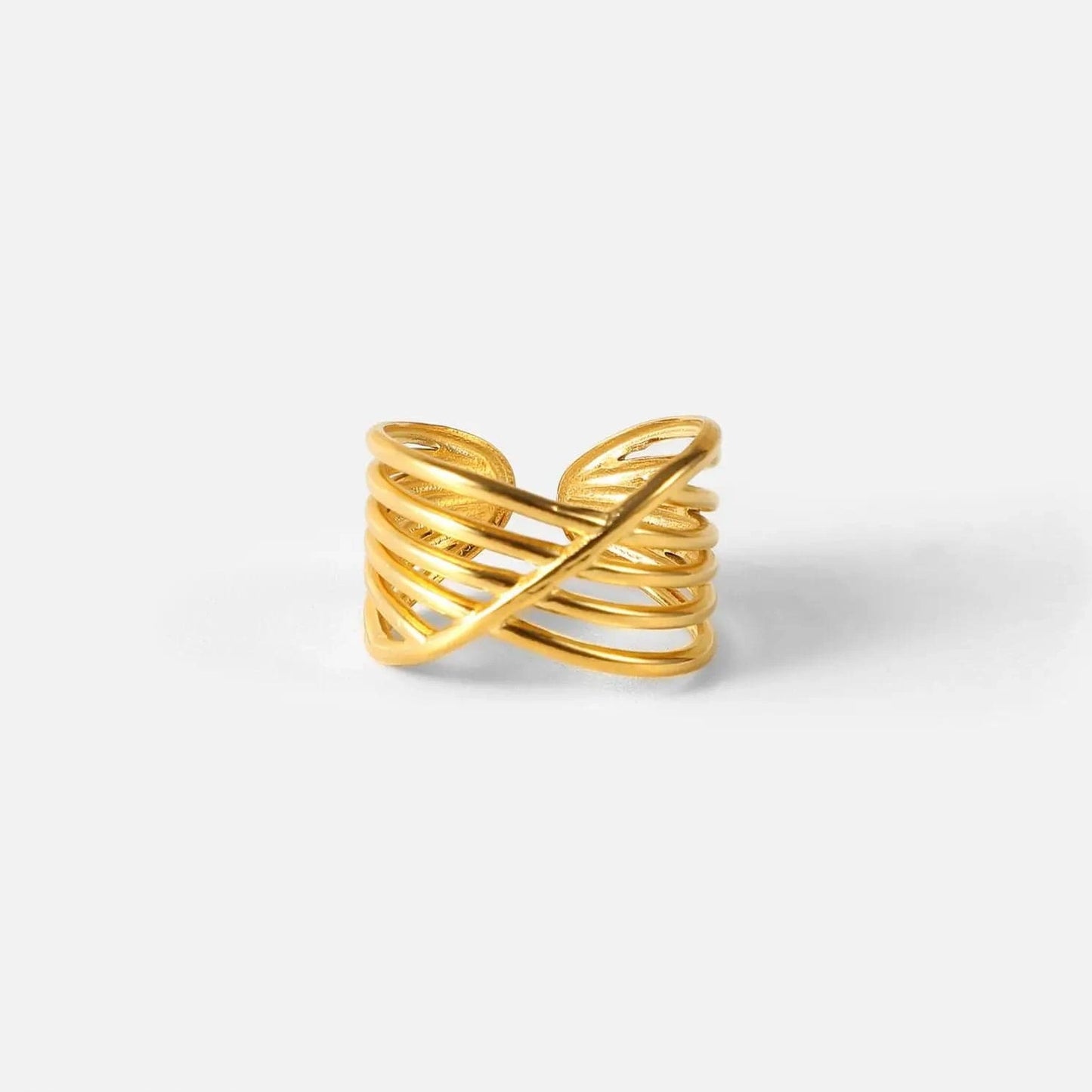 R2117 R2117 Bagues PVD Gold Plated Stainless Steel Multi Layer Geometric Cross Open Adjustable Rings