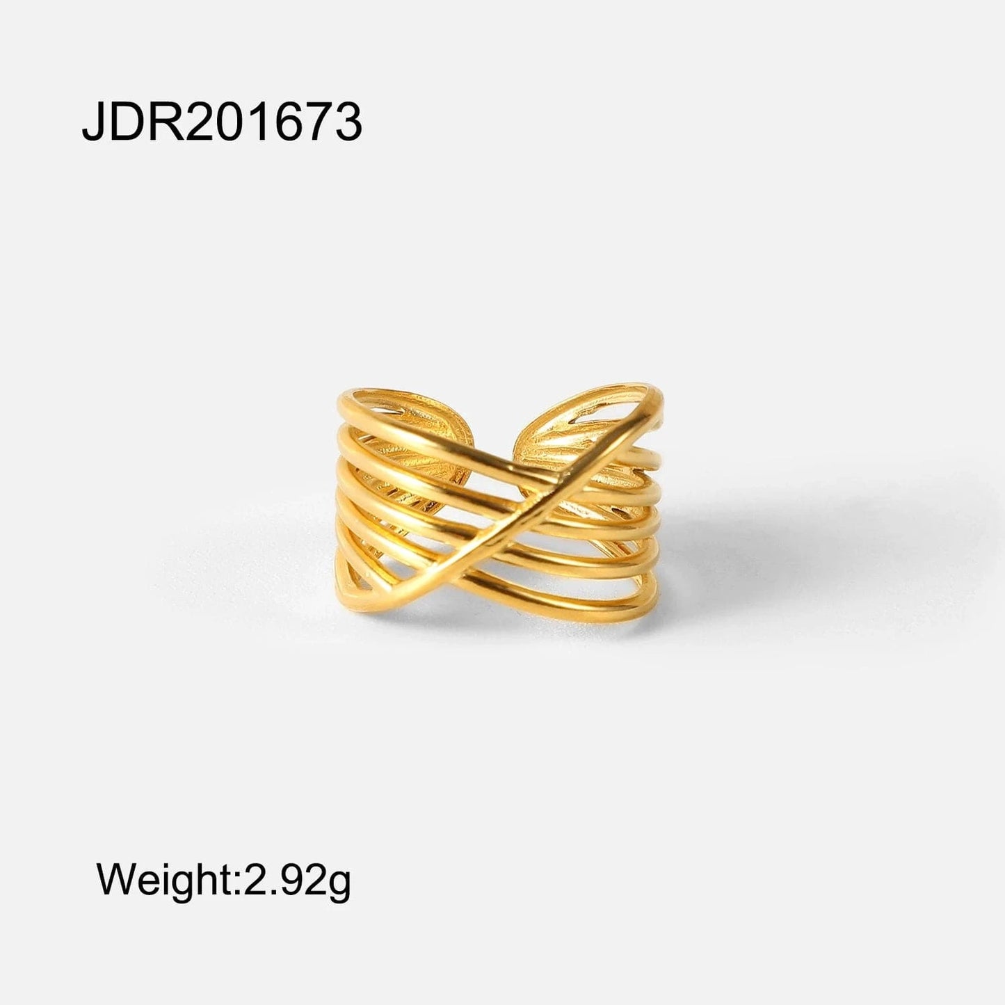 R2117 R2117 Bagues PVD Gold Plated Stainless Steel Multi Layer Geometric Cross Open Adjustable Rings