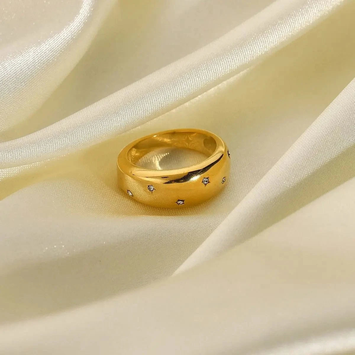 R2136 18K Gold Plated Stainless Steel Unique White Cubic Zirconia Women Wedding Jewelry Chunky