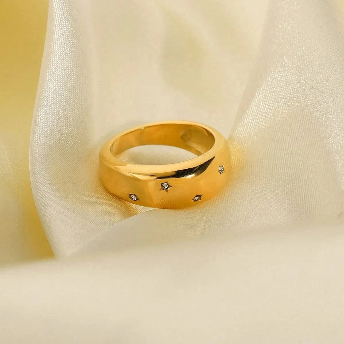 R2136 18K Gold Plated Stainless Steel Unique White Cubic Zirconia Women Wedding Jewelry Chunky