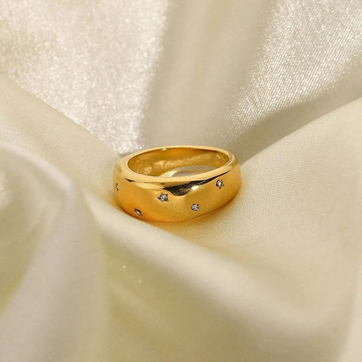 R2136 18K Gold Plated Stainless Steel Unique White Cubic Zirconia Women Wedding Jewelry Chunky