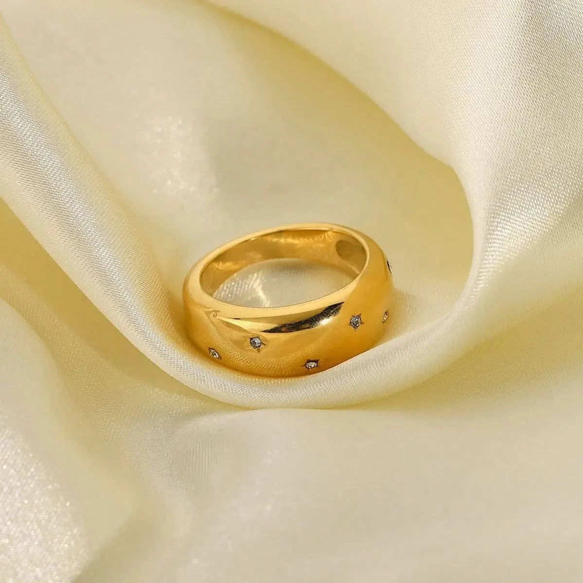 R2136 18K Gold Plated Stainless Steel Unique White Cubic Zirconia Women Wedding Jewelry Chunky