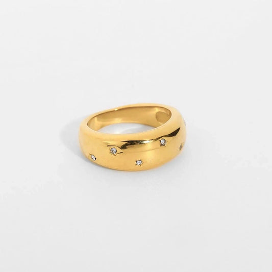 R2136 18K Gold Plated Stainless Steel Unique White Cubic Zirconia Women Wedding Jewelry Chunky