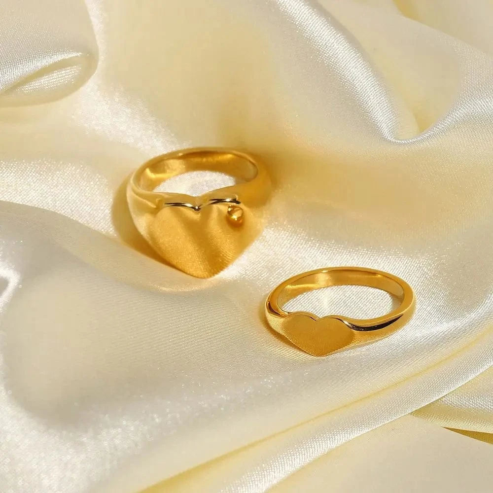 R2139 Romantic Heart ring 18K IP Gold Plated Stainless Steel Wedding Bands Heart Engagement Rings