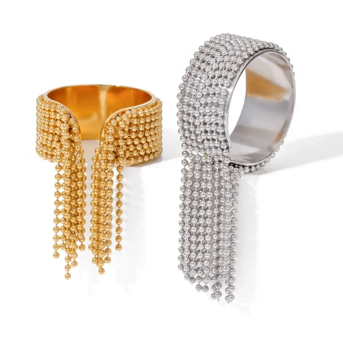 R2432 Multi-Layer Beaded Tassel Open Ring 18k Stainless Steel Eight-Layer Adjustable Design Rings