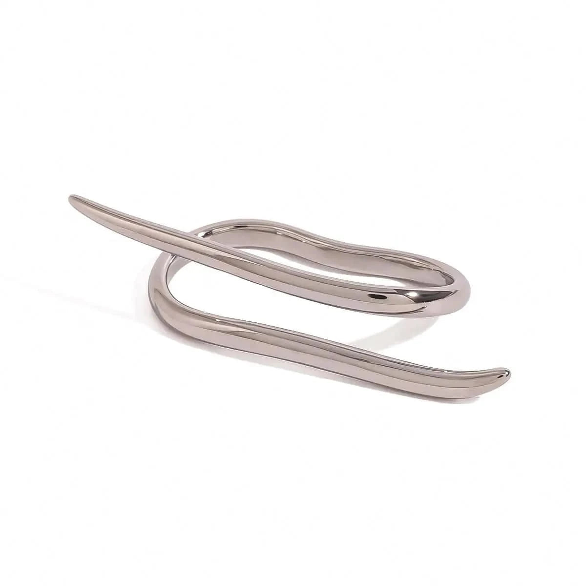 R2444 Twisted Lines Double Finger Rings 18k Stainless Steel Modern Wrap Design Rings For Women