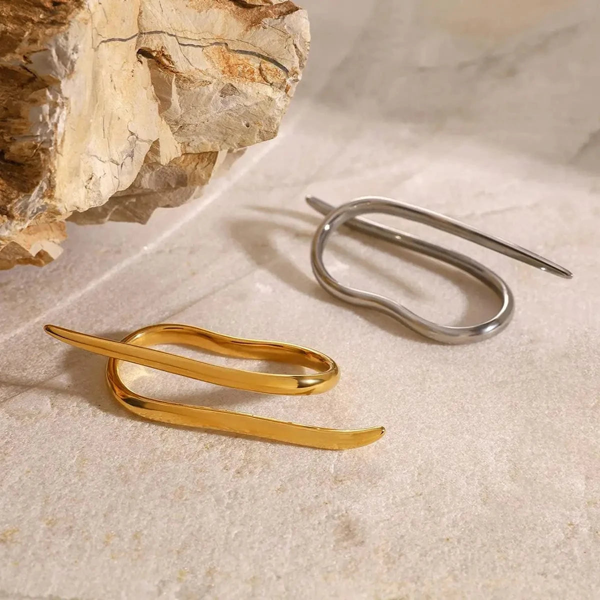 R2444 Twisted Lines Double Finger Rings 18k Stainless Steel Modern Wrap Design Rings For Women