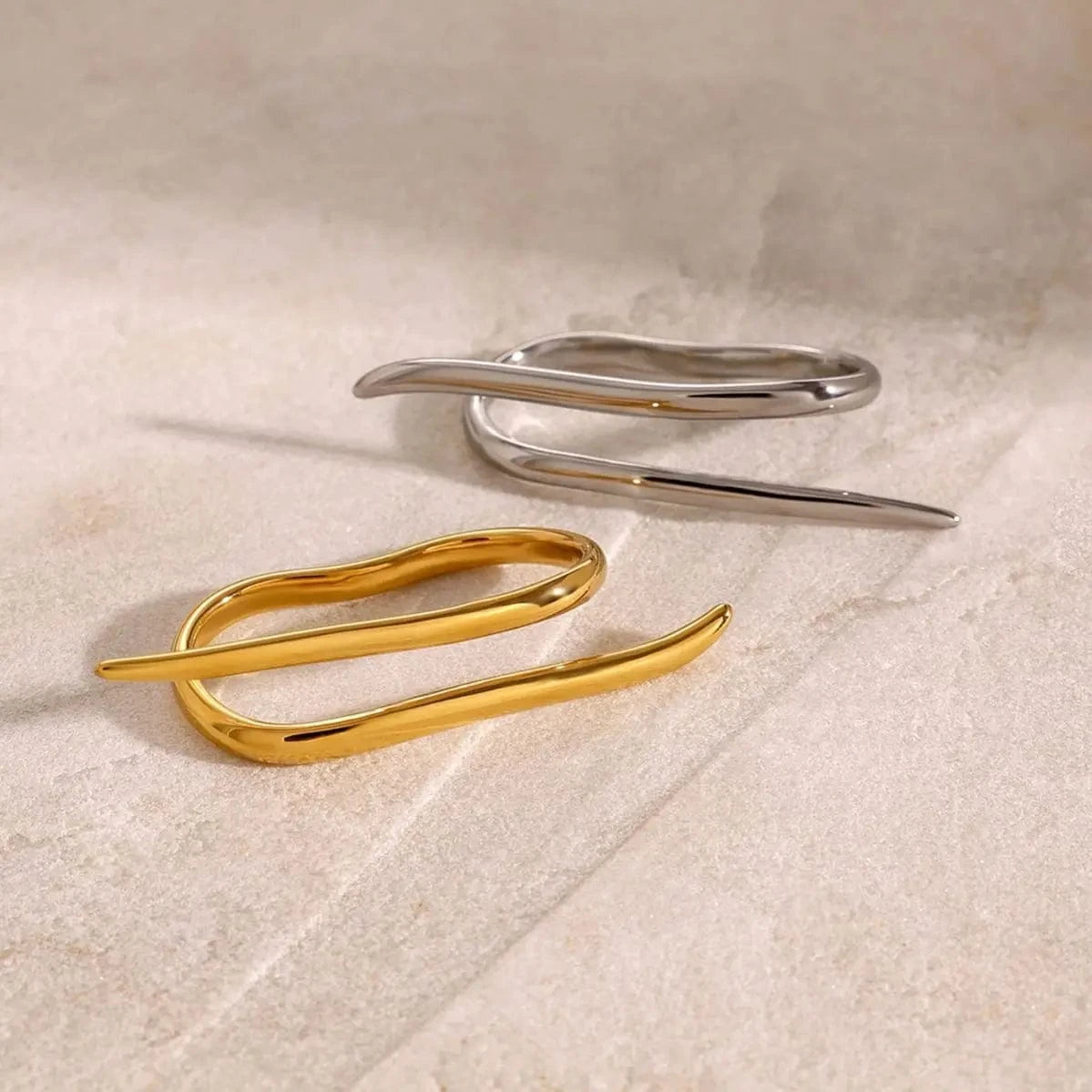 R2444 Twisted Lines Double Finger Rings 18k Stainless Steel Modern Wrap Design Rings For Women