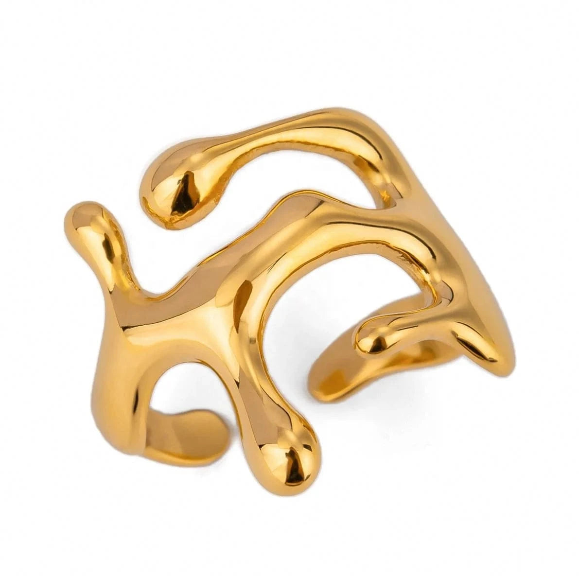R2498 18K PVD Gold Plated Stainless Steel Liquid Drop OpenTarnish-Free Waterproof Ring Jewelry For Women