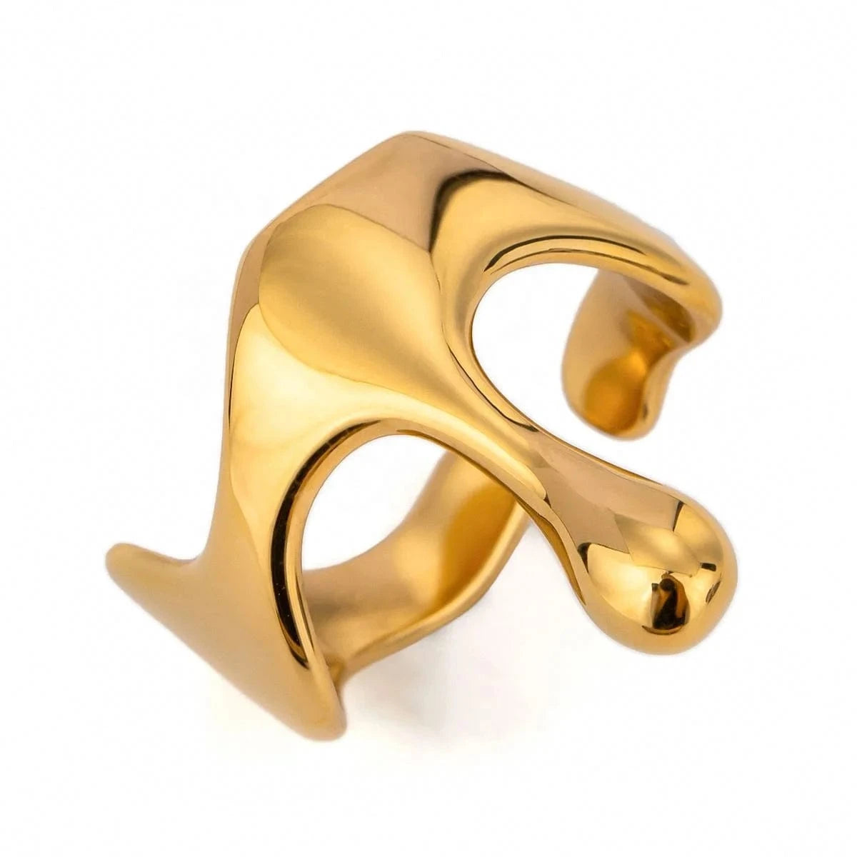 R2498 18K PVD Gold Plated Stainless Steel Liquid Drop OpenTarnish-Free Waterproof Ring Jewelry For Women