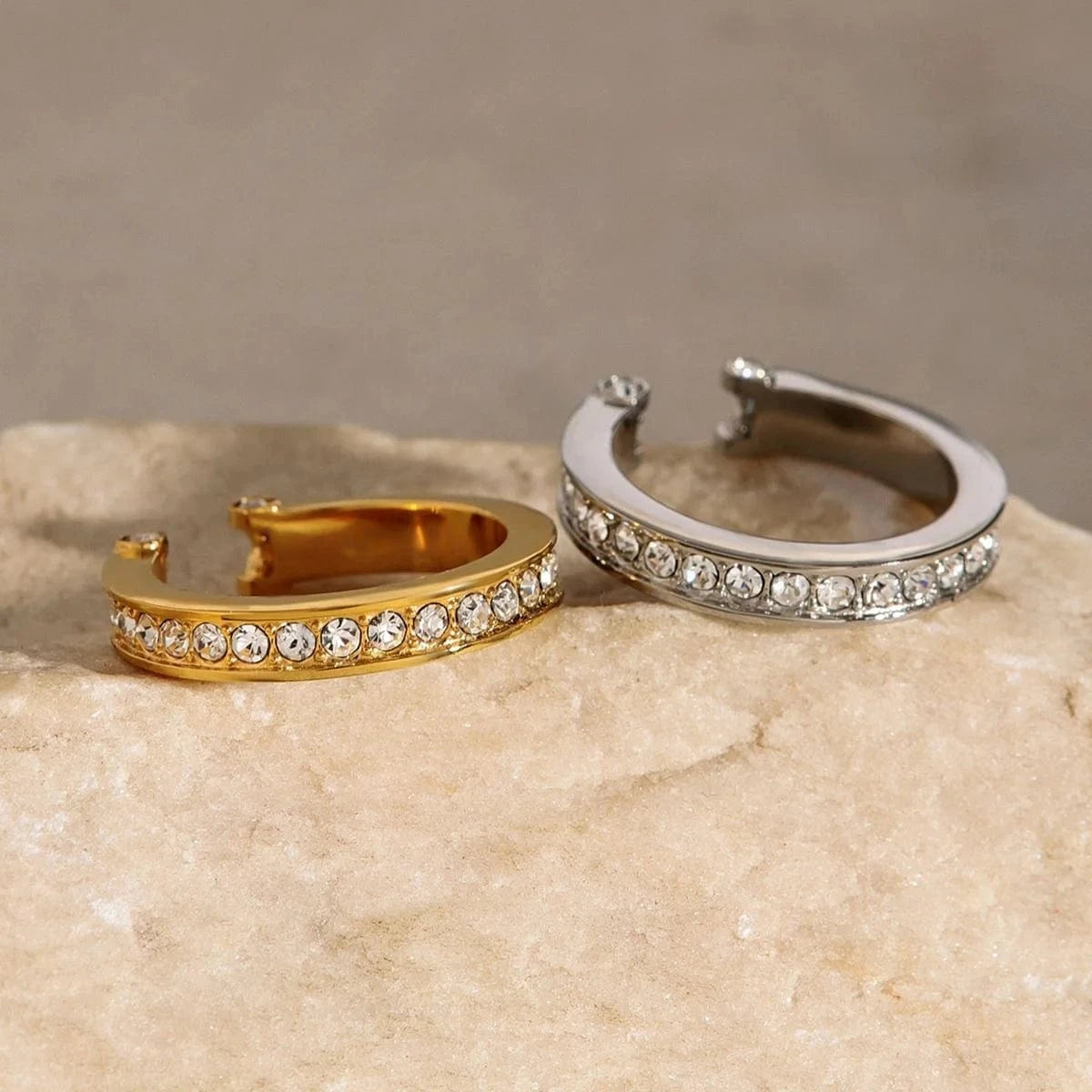 R2525 Simple Wedding Stainless Steel Rings 18K Gold Full Rhinestone Open Rings For Women