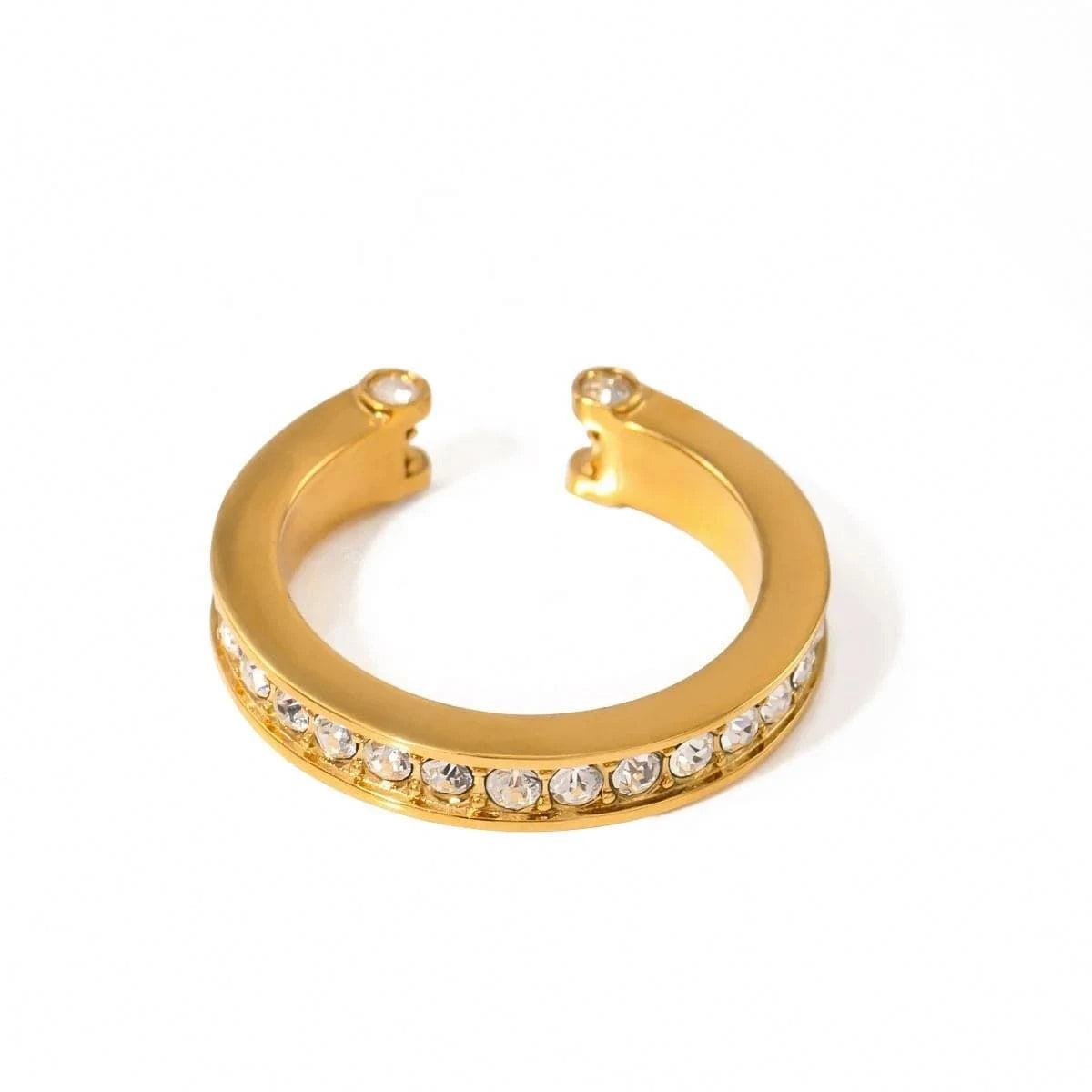 R2525 Simple Wedding Stainless Steel Rings 18K Gold Full Rhinestone Open Rings For Women