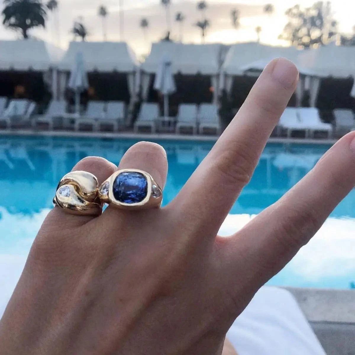 R2557 Luxury Dainty Stainless Steel 18K Gold Rings Chunky Polished Interlaced Water Drop Zirconia Rings