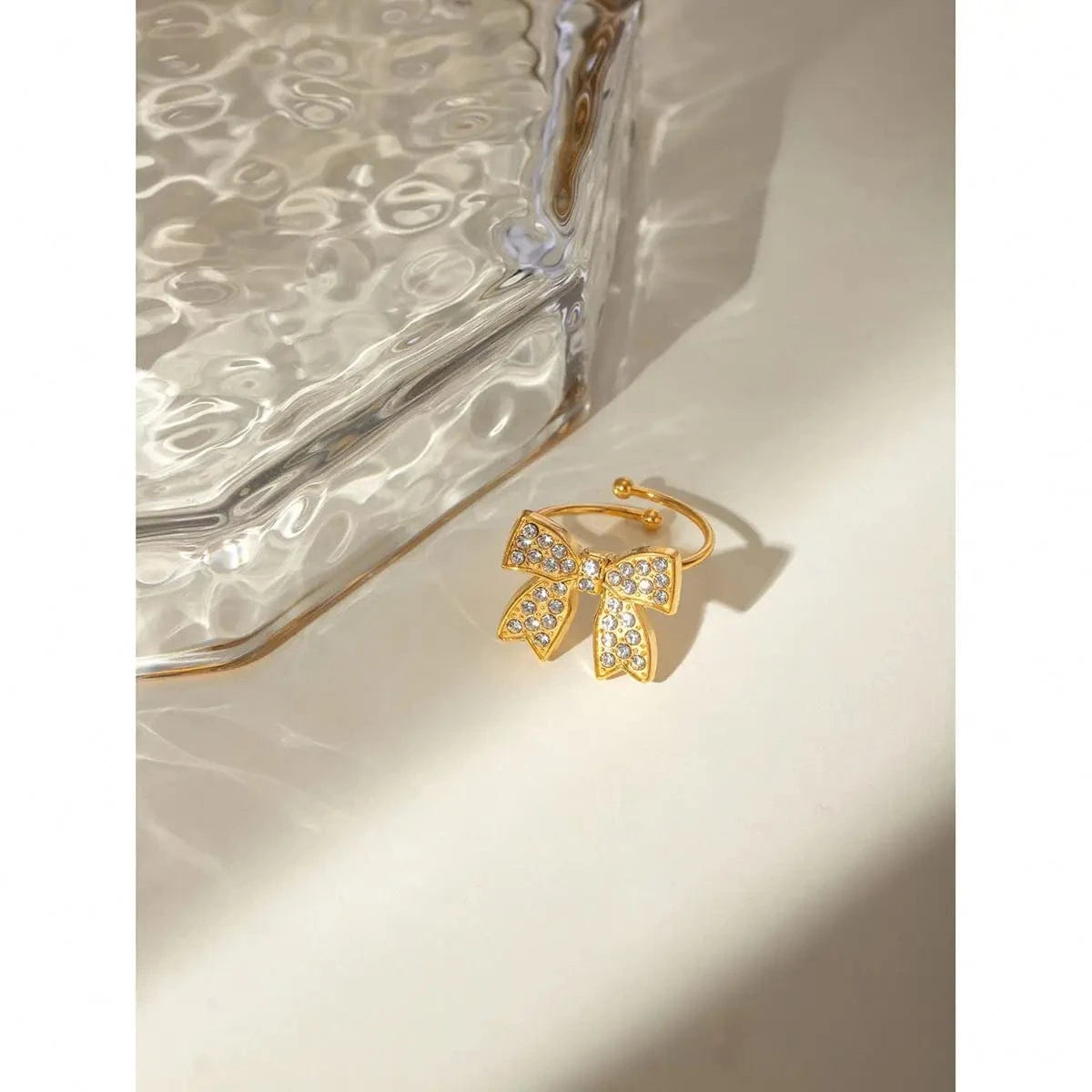 R2608 Design 18K PVD Gold Steel High Pave Knot Bow Ring Earrings for Women