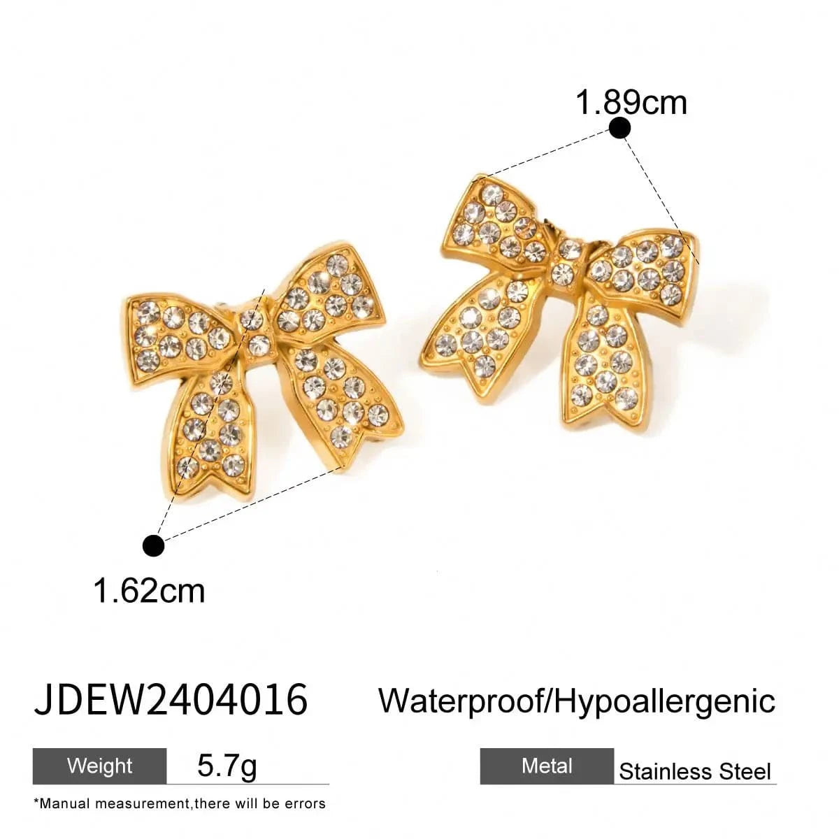 R2608 Design 18K PVD Gold Steel High Pave Knot Bow Ring Earrings for Women