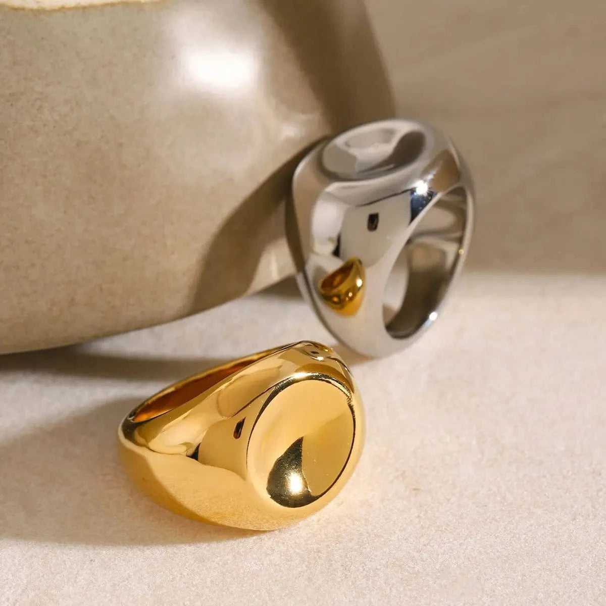 R2612 Waterproof Stainless Steel Ring 18K PVD Gold Plated Geometric Opening Ring Simple Classic Chunky Ring for Girl Gift