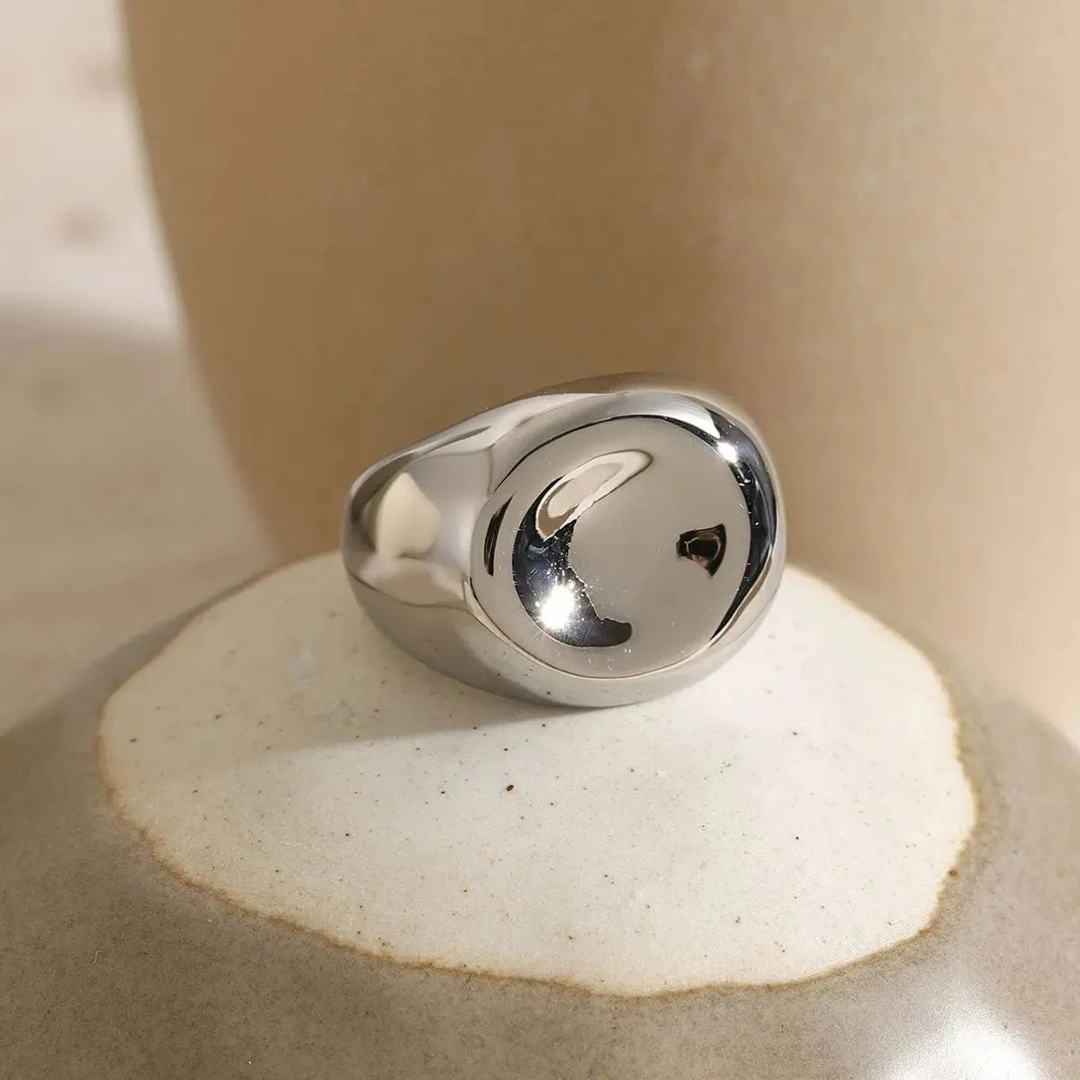 R2612 Waterproof Stainless Steel Ring 18K PVD Gold Plated Geometric Opening Ring Simple Classic Chunky Ring for Girl Gift
