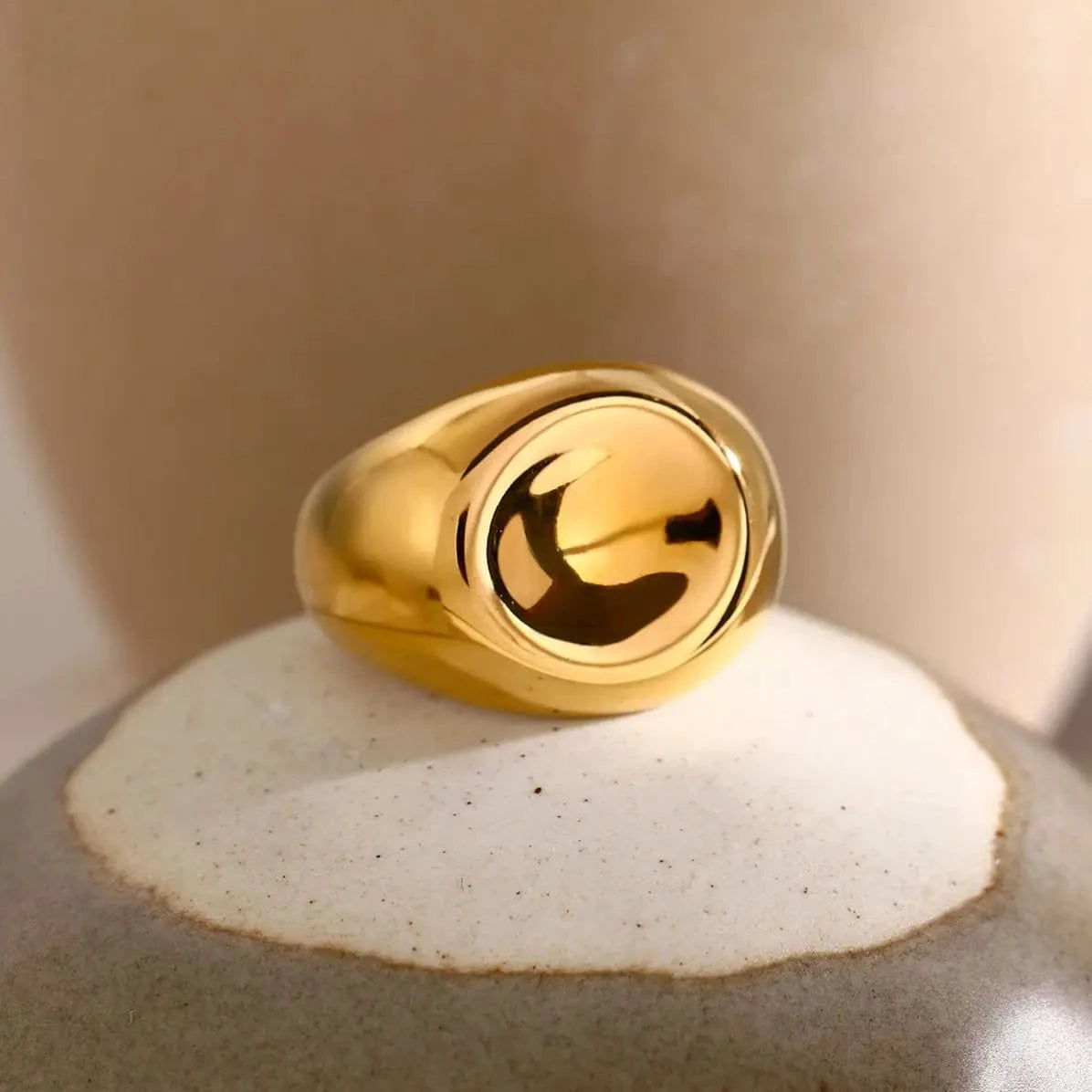 R2612 Waterproof Stainless Steel Ring 18K PVD Gold Plated Geometric Opening Ring Simple Classic Chunky Ring for Girl Gift