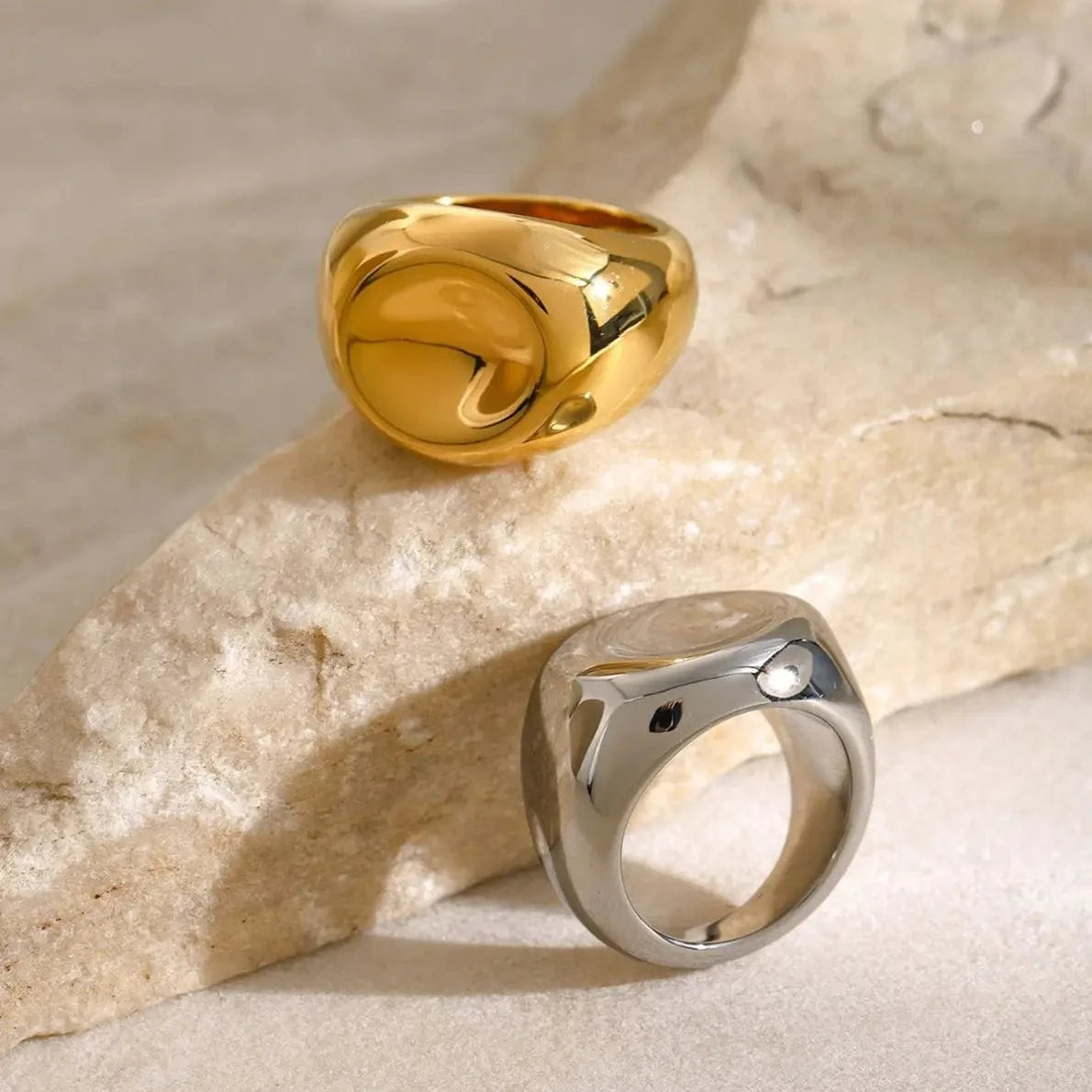 R2612 Waterproof Stainless Steel Ring 18K PVD Gold Plated Geometric Opening Ring Simple Classic Chunky Ring for Girl Gift