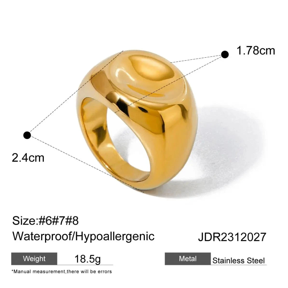 R2612 Waterproof Stainless Steel Ring 18K PVD Gold Plated Geometric Opening Ring Simple Classic Chunky Ring for Girl Gift