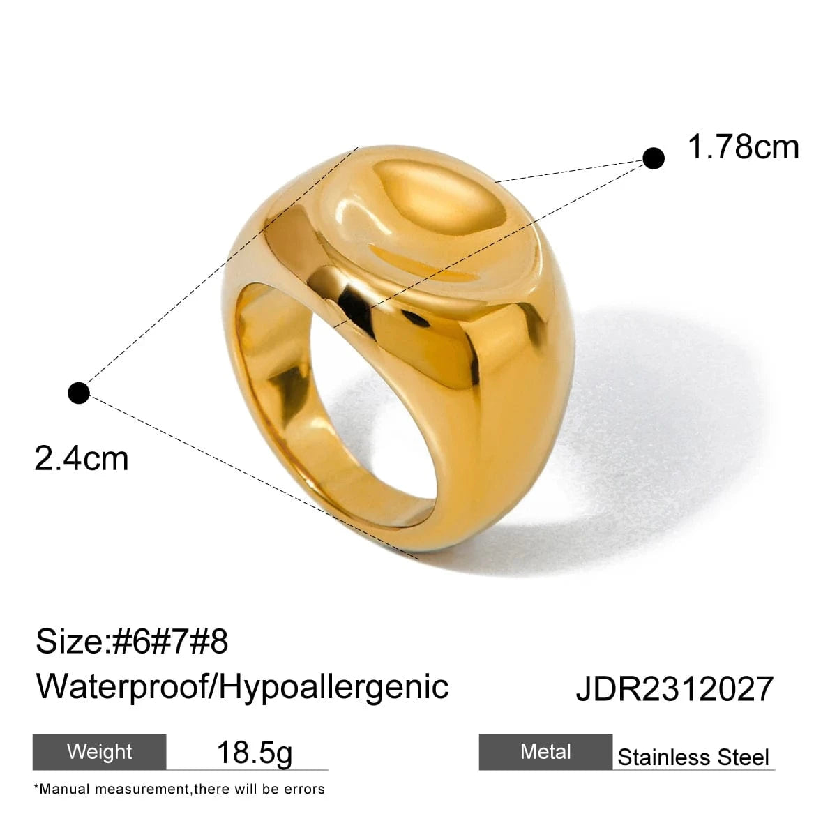R2612 Waterproof Stainless Steel Ring 18K PVD Gold Plated Geometric Opening Ring Simple Classic Chunky Ring for Girl Gift