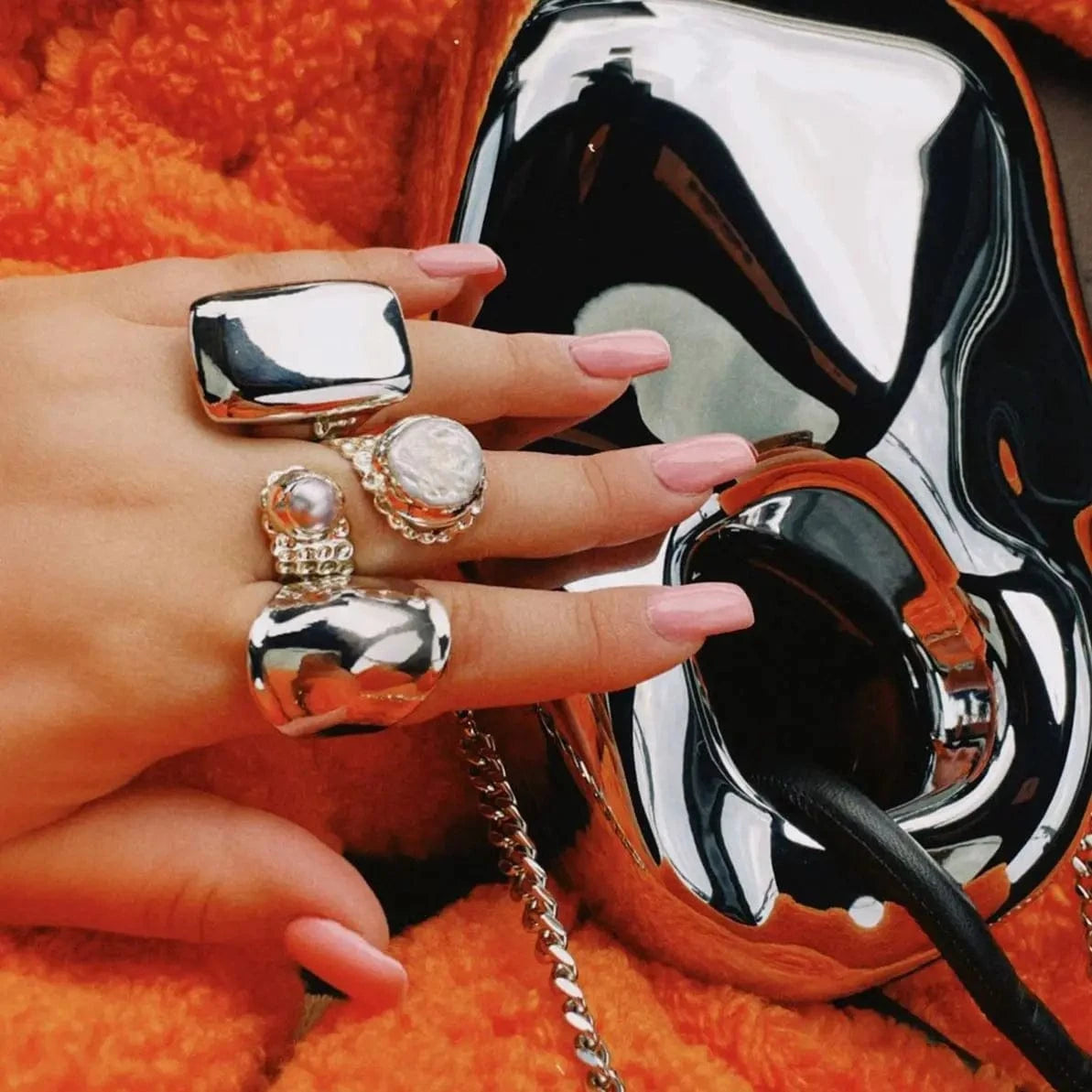 R2634 Minimalist Stainless Steel 18K Gold Rings Jewelry Women Rectangular Glossy Chunky Open Rings