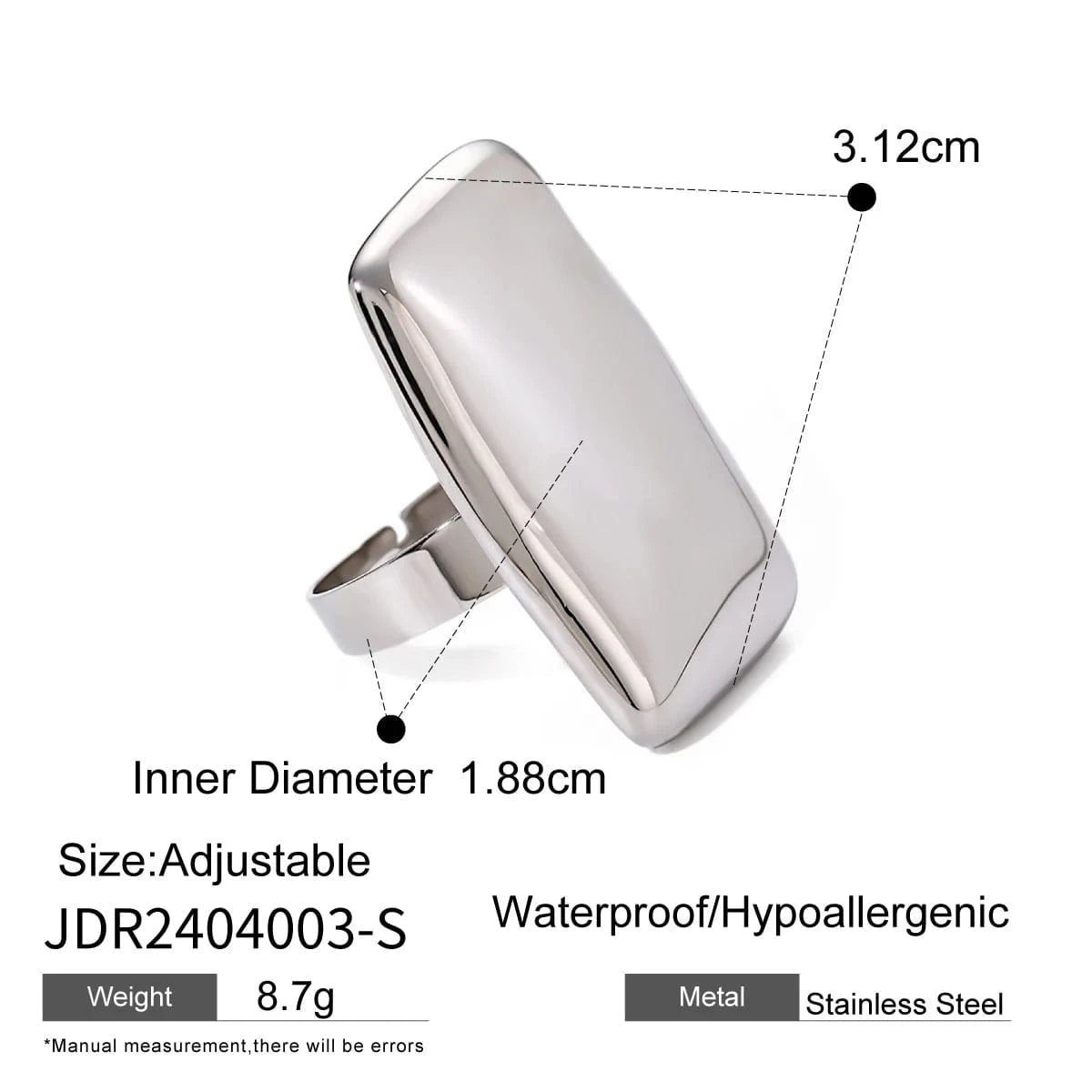 R2634 Minimalist Stainless Steel 18K Gold Rings Jewelry Women Rectangular Glossy Chunky Open Rings