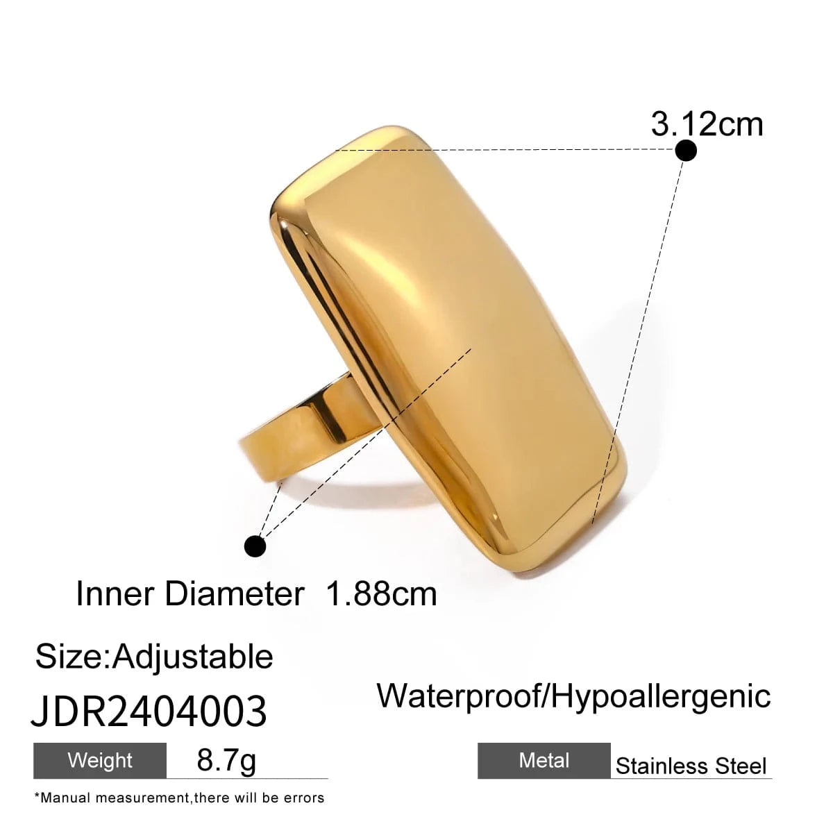 R2634 Minimalist Stainless Steel 18K Gold Rings Jewelry Women Rectangular Glossy Chunky Open Rings