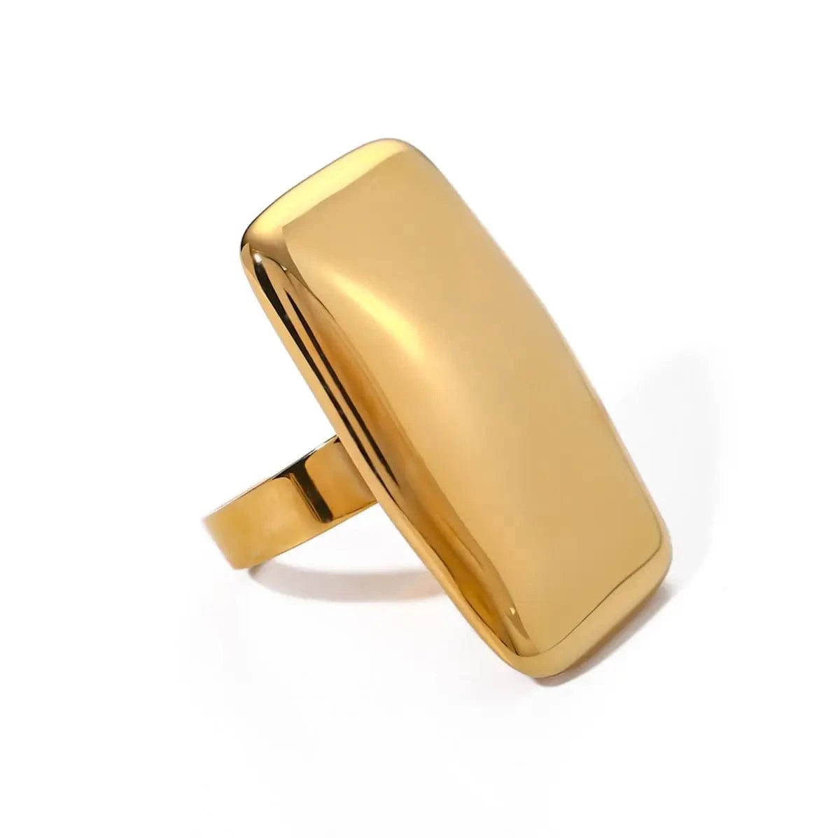 R2634 Minimalist Stainless Steel 18K Gold Rings Jewelry Women Rectangular Glossy Chunky Open Rings
