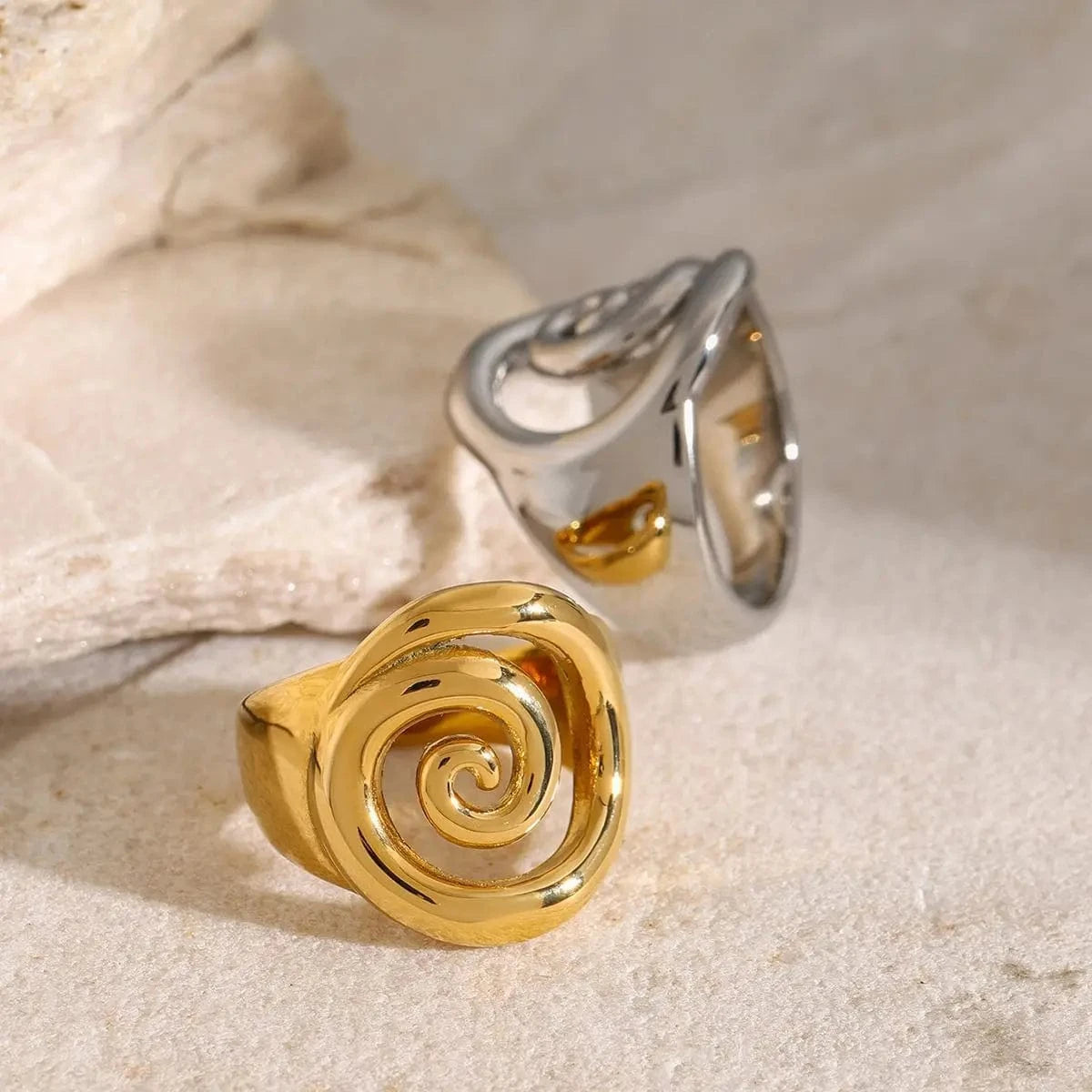 R2644 New Design Stainless Steel Women Jewelry Rings 18K Gold Plated Chunky Spiral Hoop Rings