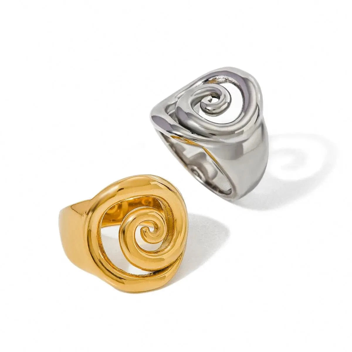 R2644 New Design Stainless Steel Women Jewelry Rings 18K Gold Plated Chunky Spiral Hoop Rings