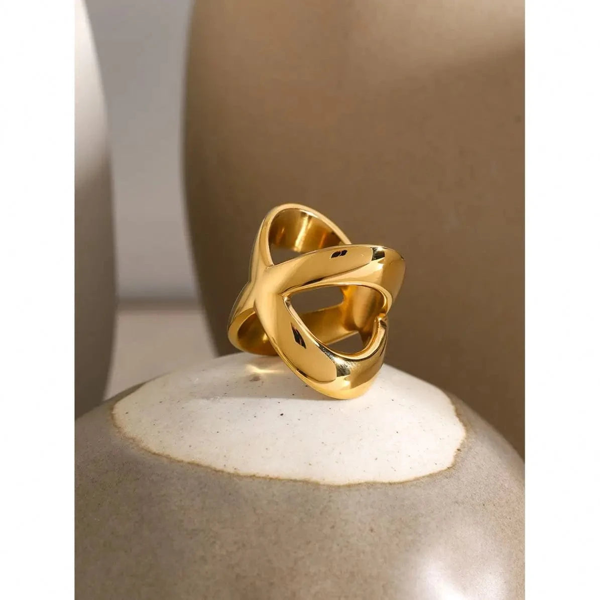 R2645 Minimalist Design Jewelry Stainless Steel Rings For Women 18K Gold Plated Glossy Cross Rings