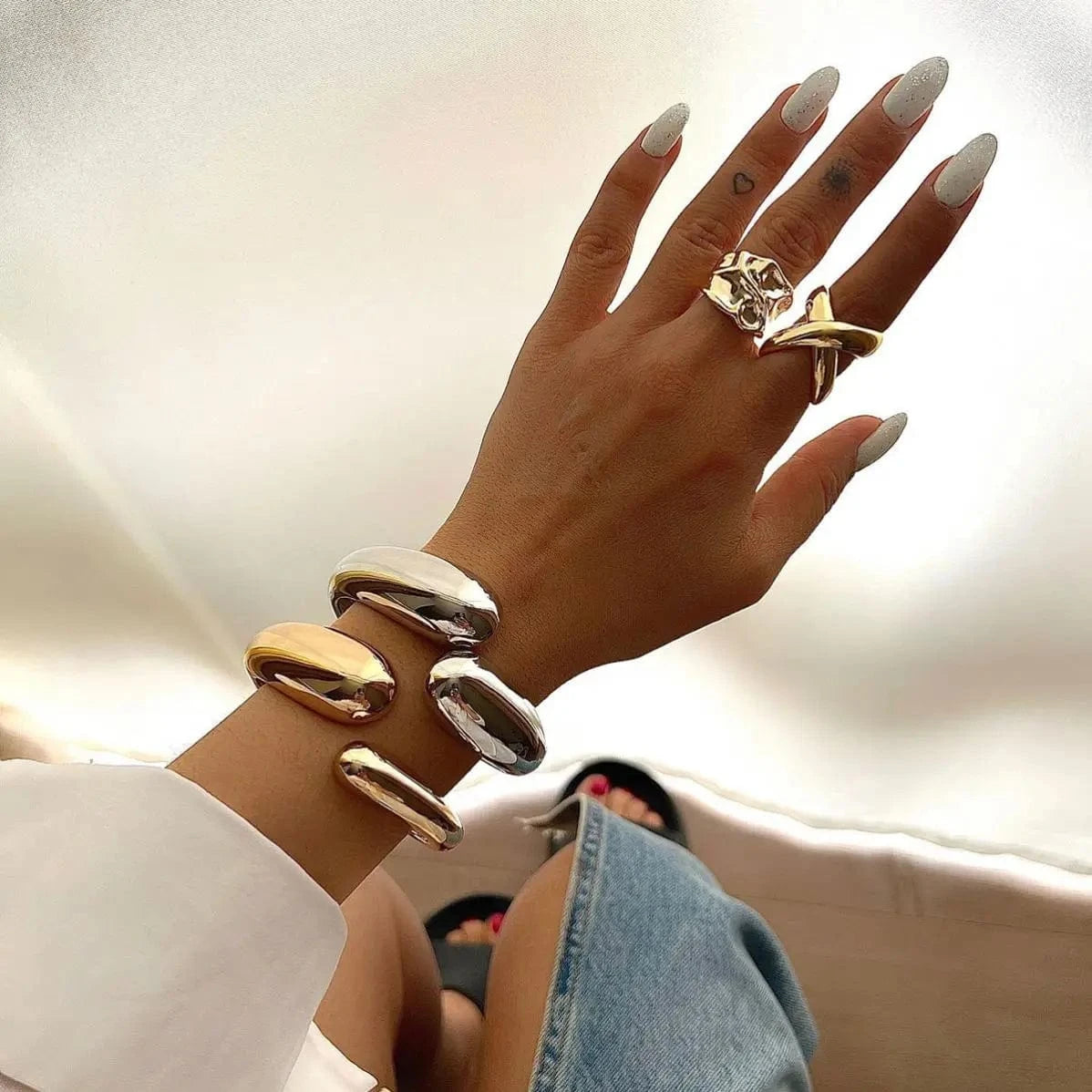 R2645 Minimalist Design Jewelry Stainless Steel Rings For Women 18K Gold Plated Glossy Cross Rings