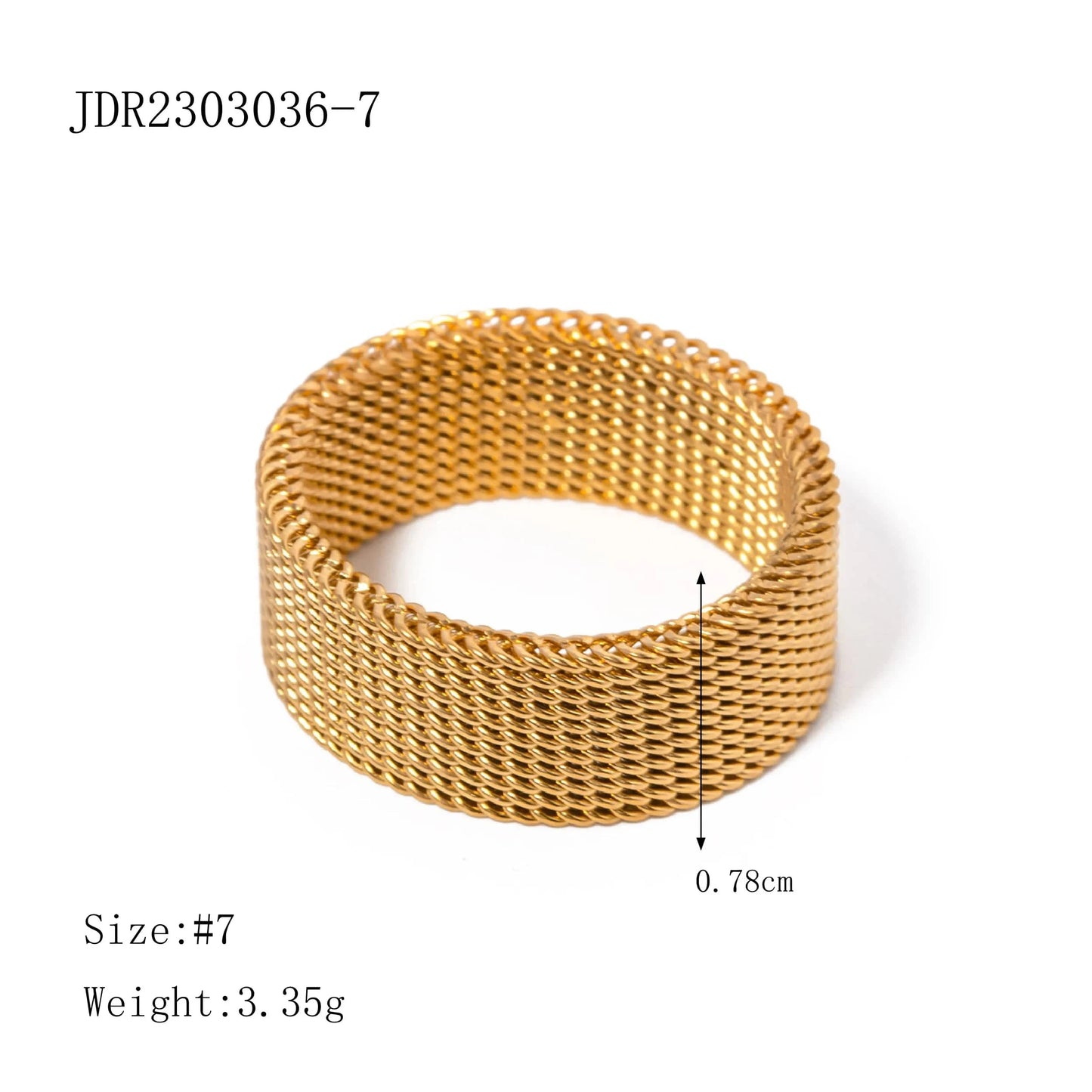 R2668 Fashion Jewelry 18K PVD Gold Plated 8mm Wide Mesh Chain Finger Ring Stainless Steel Chunky Ring