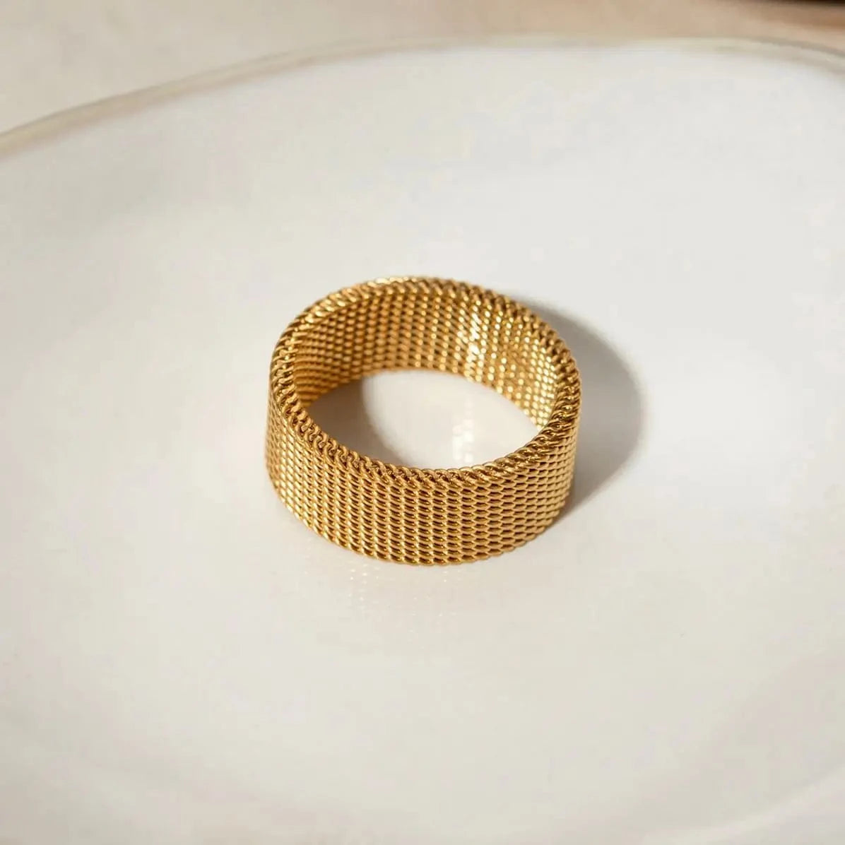 R2668 Fashion Jewelry 18K PVD Gold Plated 8mm Wide Mesh Chain Finger Ring Stainless Steel Chunky Ring