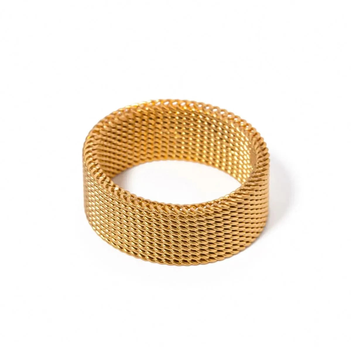 R2668 Fashion Jewelry 18K PVD Gold Plated 8mm Wide Mesh Chain Finger Ring Stainless Steel Chunky Ring